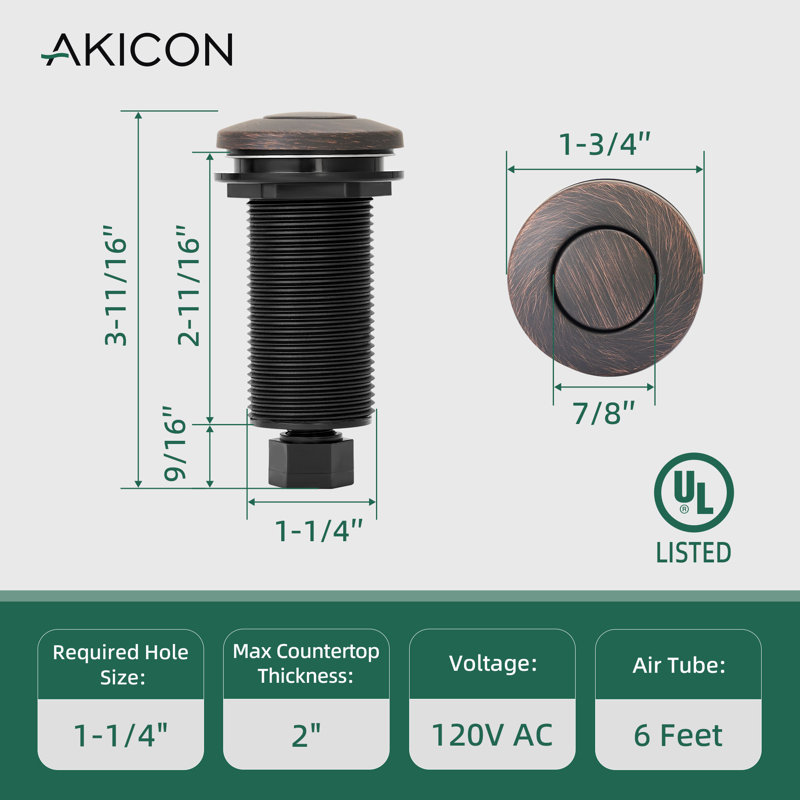 Garbage Disposal Kitchen Air Switch, Oil Rubbed Bronze