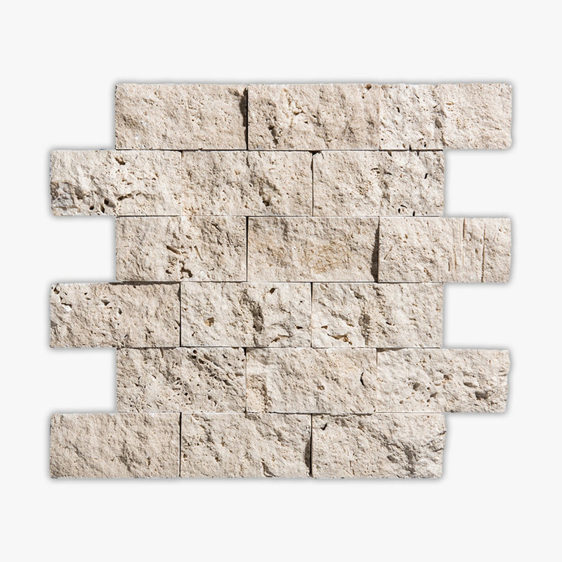 Ivory Splitface 2x4 Brick Travertine Mosaic, Beige