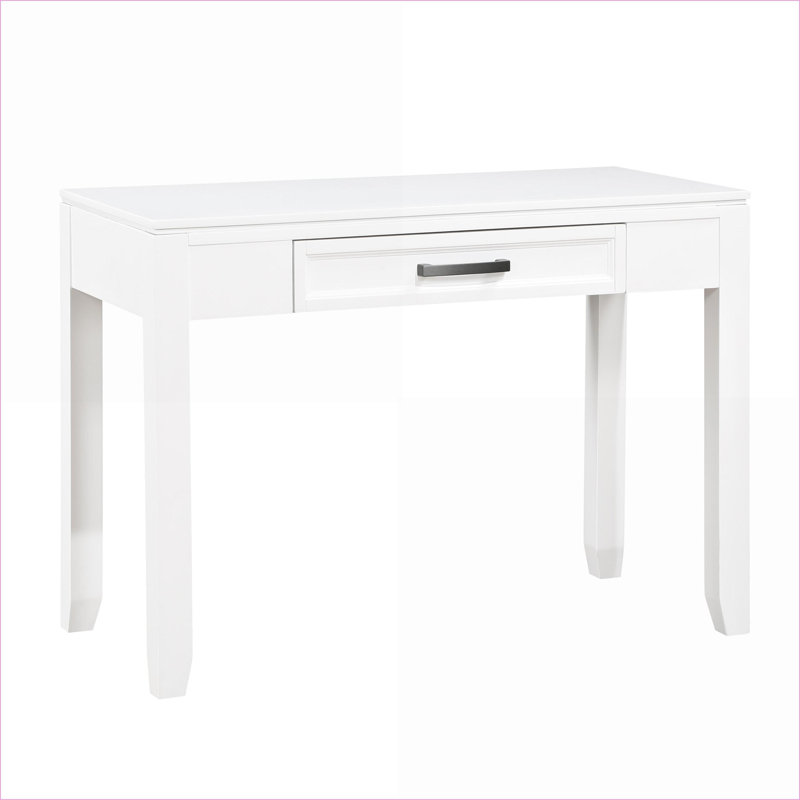 Bureau, bureau d'écriture rustique transitionnel blanc 42 po avec tiroir | Bois | Blanc