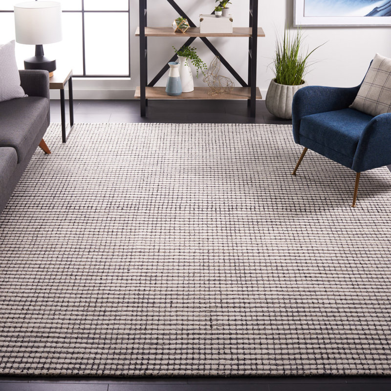 Tapis abstrait en laine à carreaux touffeté à la main, Rectangle 8 pi x 10 pi