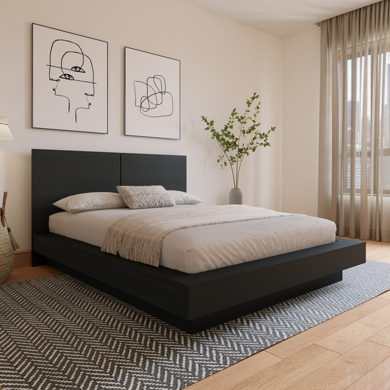 Napa Platform Bed with Headboard, Queen, Black