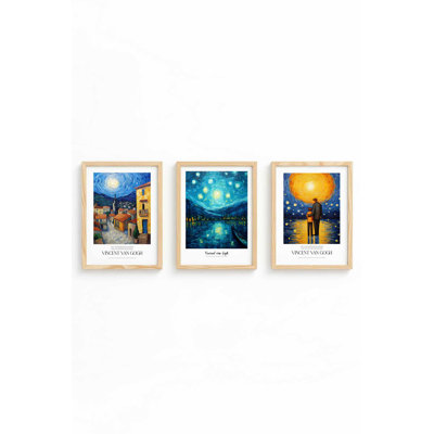 Élégantes peintures décoratives en panneau de fibres à densité moyenne (3 pièces), cadre en bois massif, 8 po x 12 po | Art 100% MDF avec une épaisseur de 0,12 pouce | Parfait pour le salon, la chambre à coucher et le bureau, design élégant et contemporain