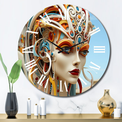 Portrait d'une horloge murale en métal surréalisme blanc