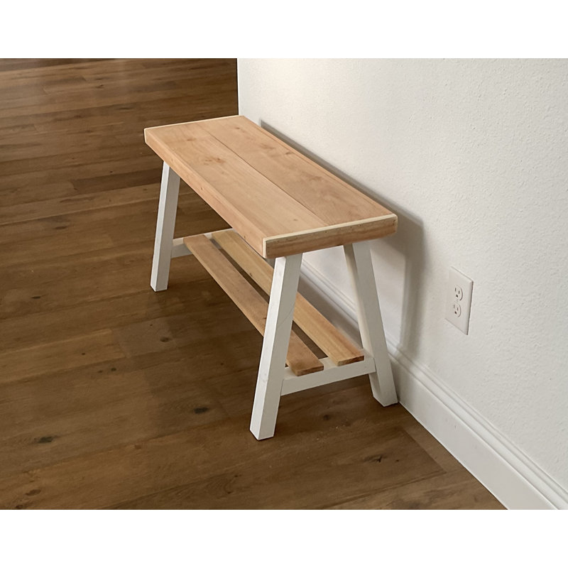 Minoo Solid Wood Storage Bench, Beige/White