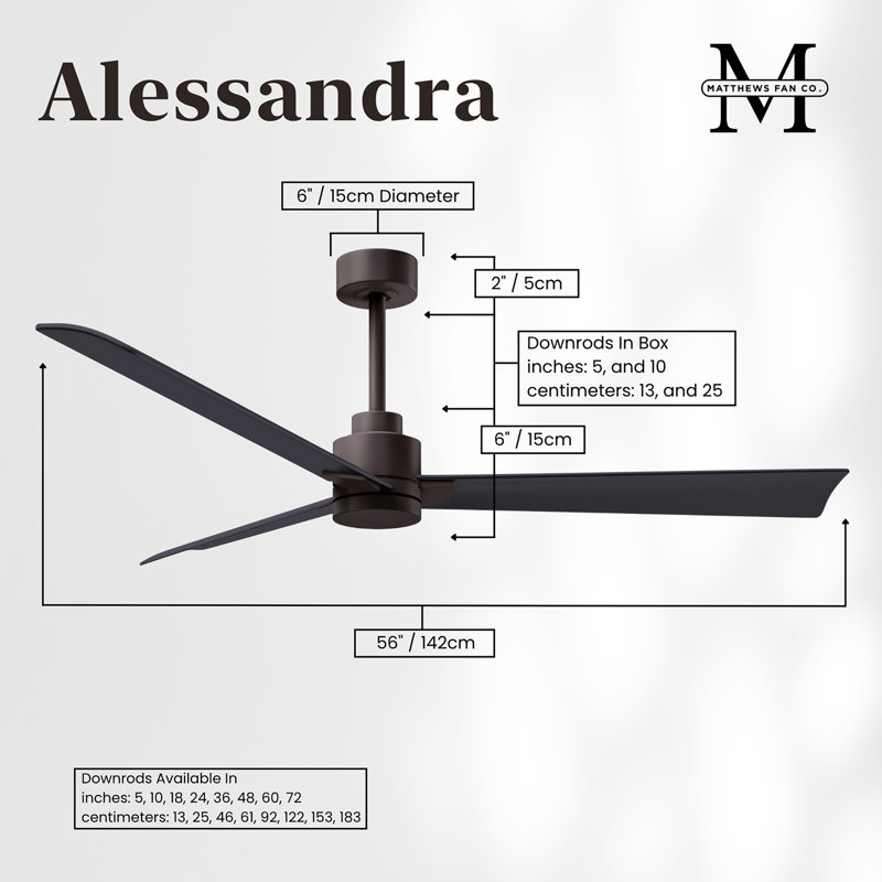 Alessandra Outdoor Downrod Ceiling Fan, Matte Black, Textured Bronze