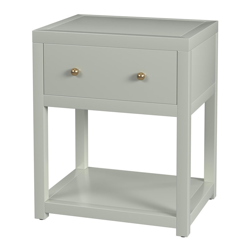 Dinh Petite table de chevet rectangulaire 1 tiroir en bois avec tablette inférieure ouverte, vert sauge, Vert