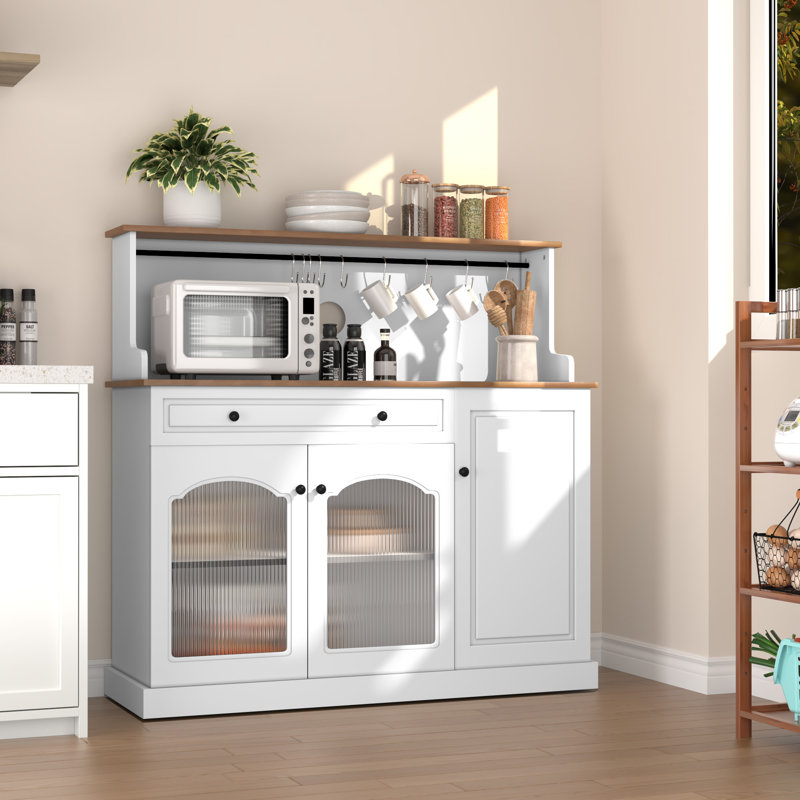 Garde-manger avec porte vitrée et tablette pour micro-ondes, Blanc