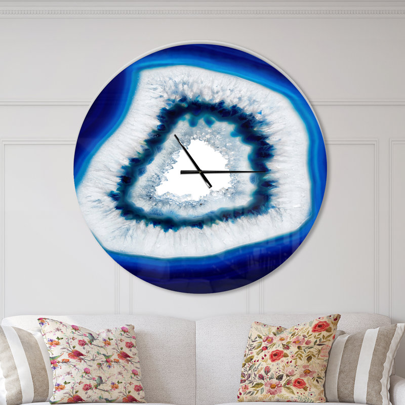 Tranche de cristal d'agate bleue - Horloge murale moderne, Grand