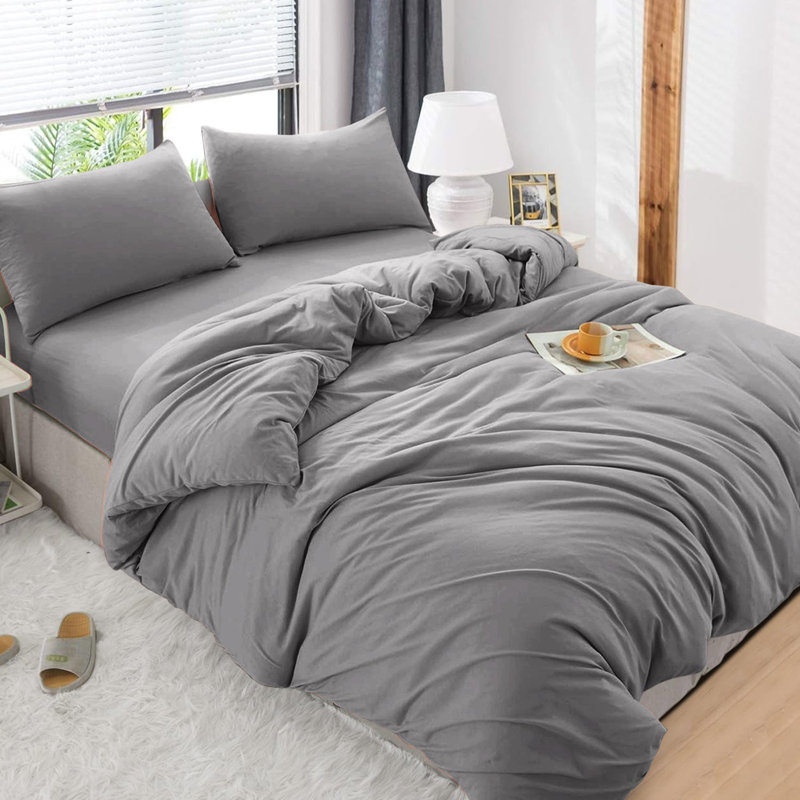 Premium 4-Piece Ultra-Soft Microfiber Duvet Complete Cover Set, Double Duvet Cover + 3 Additional Pieces, Grey
