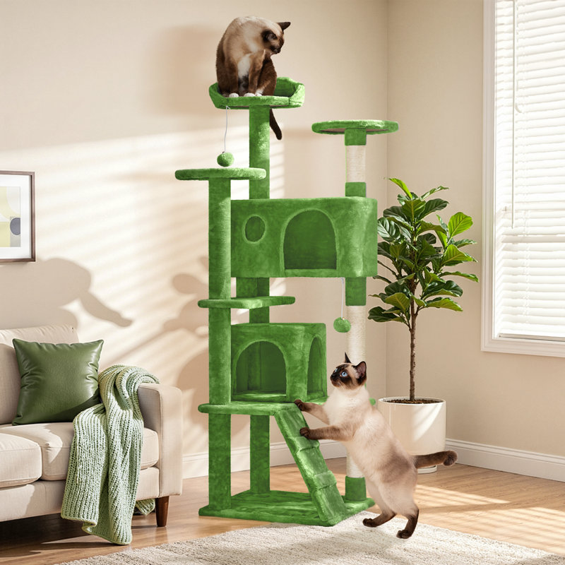 61.5" Dagenham Cat Tree, Green, 62" H x 19.5" W x 19.5" D