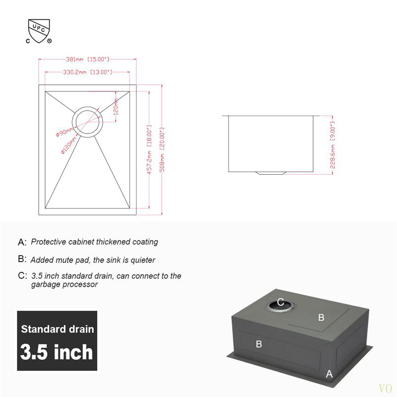15 Inch Undermount Sink - 15"X20"X9" Undermount Stainless Steel Kitchen Sink 16 Gauge 9 Inch Deep Single Bowl Kitchen Sink Basin