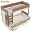 Lit simple superposé simple / simple / simple TG avec 4 tiroirs de rangement, lit superposé en bois massif avec garde-robe intégrée et garde-corps pleine longueur, sans sommier, beige et naturel