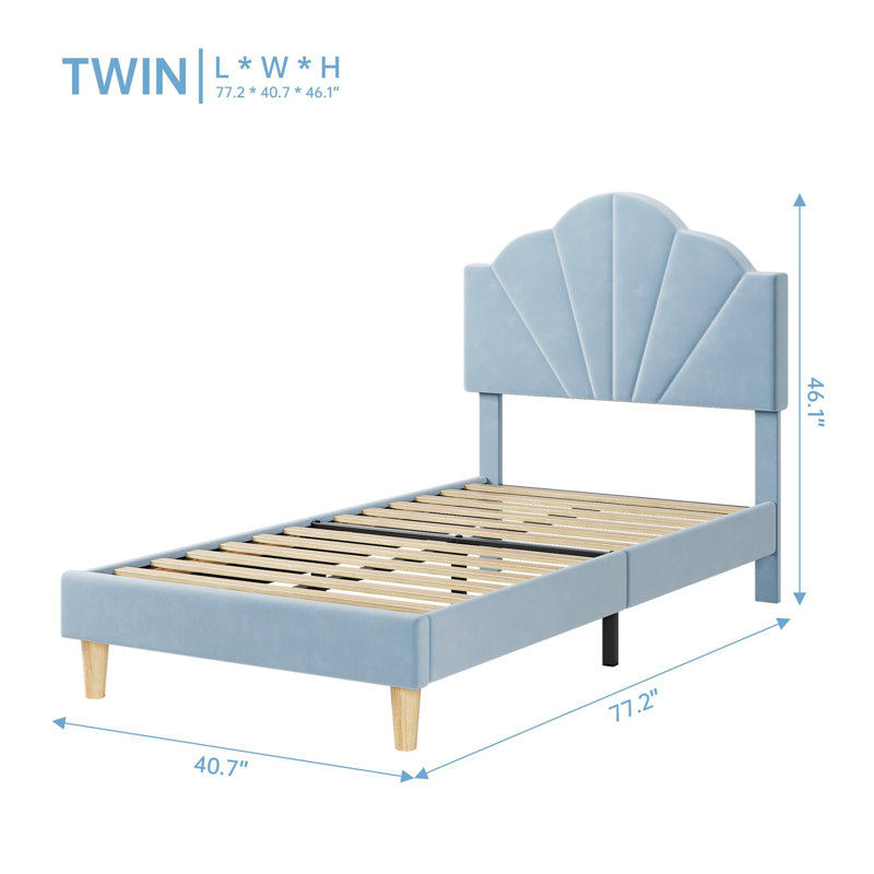 Structure de lit tapissier en velours avec tête de lit réglable en hauteur, Bleu