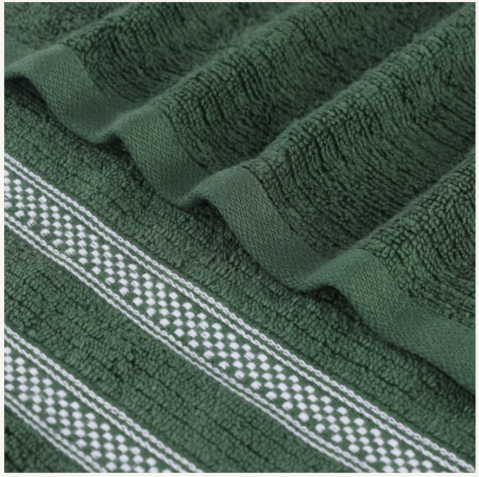 Tylique Zero Twist Cotton Ribbed Modern Geometric Border Soft Highly-Absorbent Hand Towel, Forest Green