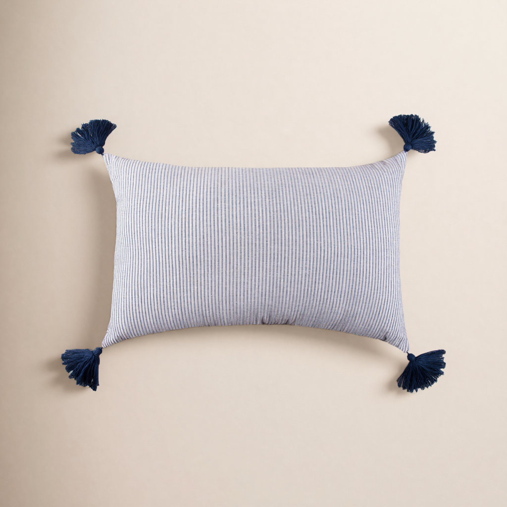 Fairlee Cotton Striped Lumbar Pillow, Navy