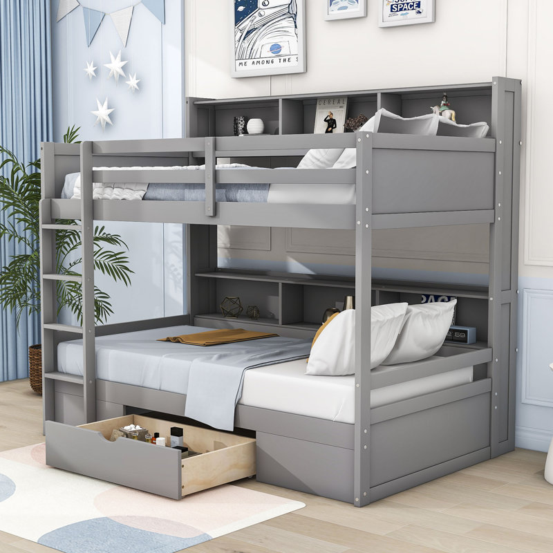 Guidotti Kids Twin Over Twin Bunk Bed with Drawers, Gray