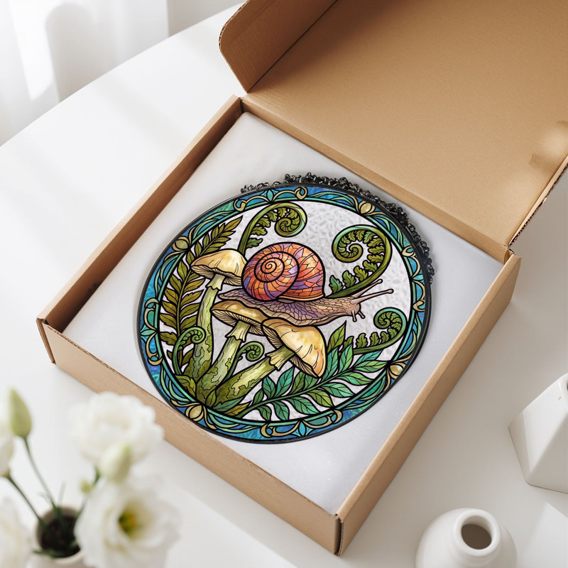 Panneau de vitrail Snail Mushroom ， 7,8H, H 7,8 po