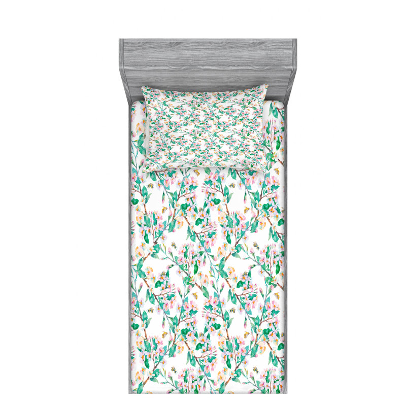 Microfiber Sheet Set, Twin XL Sheet Set with 1 Pillowcase, Green/White Floral 3