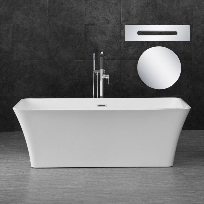 Baignoire de trempage autoportante rectangulaire en acrylique 67 po. X 31,5 po., Blanc/chrome