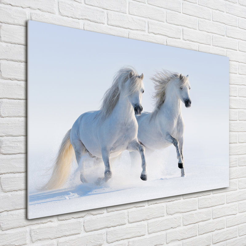 Two Horses In The Snow - No Frame Print on Glass