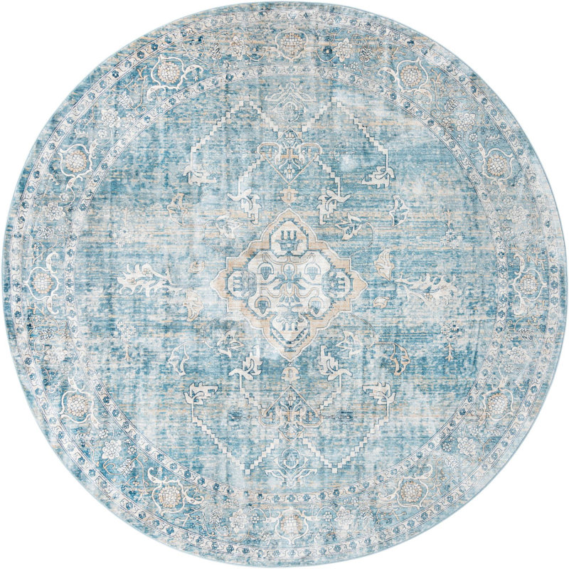 Tapis traditionnel Orea bleu-brun clair, Rond 7 pi
