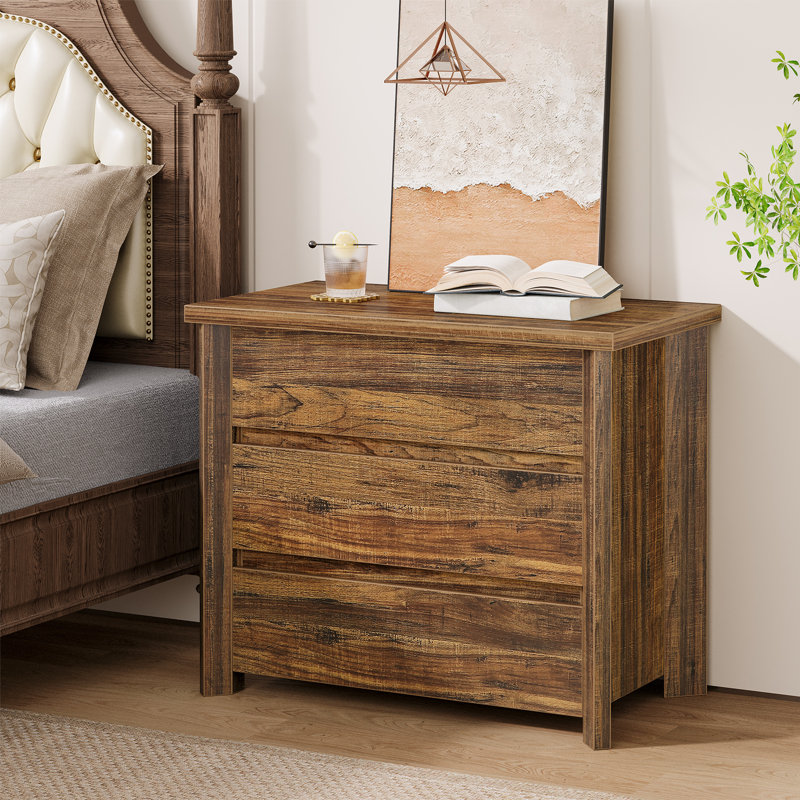 Wood Nightstand with 3 Drawers (Set of 2)