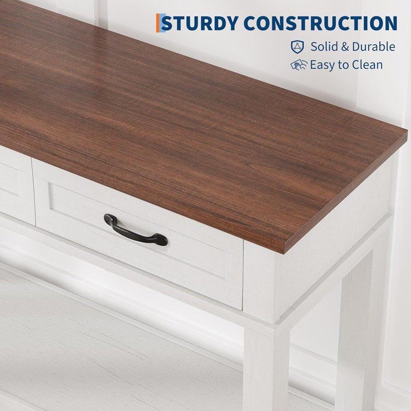 Entryway Table, Console Table with 3 Storage Drawers, 3 Tier Farmhouse Wooden Sofa Table, Hallway Tables, Brown and White