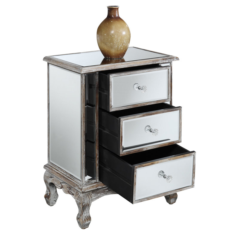 Denizhan 3 - Drawer End Table, Weathered White Mirror