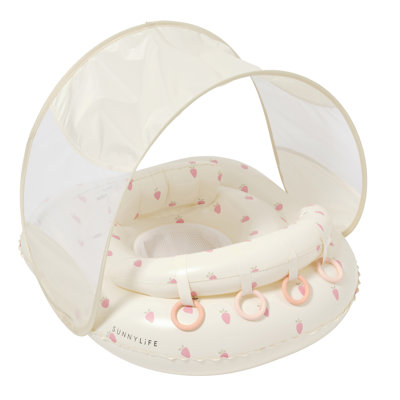 Sunnylife: Interactive Baby Float - Strawberry Sunshine - Inflatable Pool & Water Tube, Adjustable Fabric Seat, Shade Canopy, Play Rings, 6-12 mo