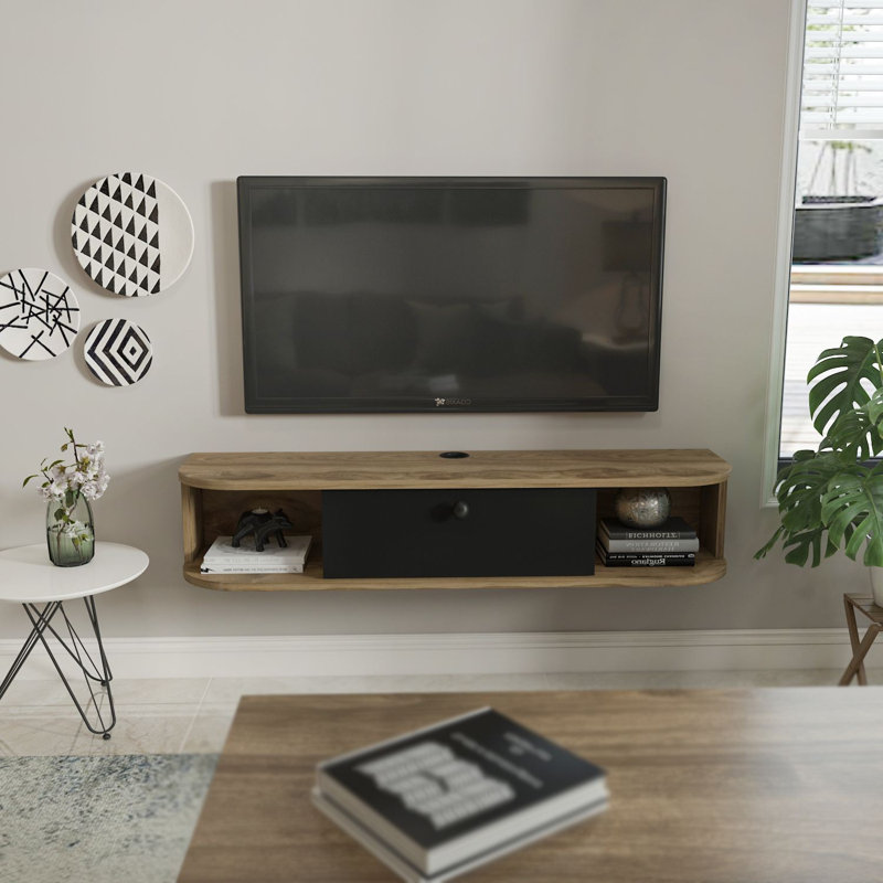 Meuble télé Bruce, chêne noir et noir, 47,2 x 9,2 x 23,4 pouces Bruce | 100% panneau de particules enduit de mélamine, épaisseur: 0,7 pouce | Design élégant et fonctionnel, parfait pour le salon et les espaces de divertissement, assemblage facile