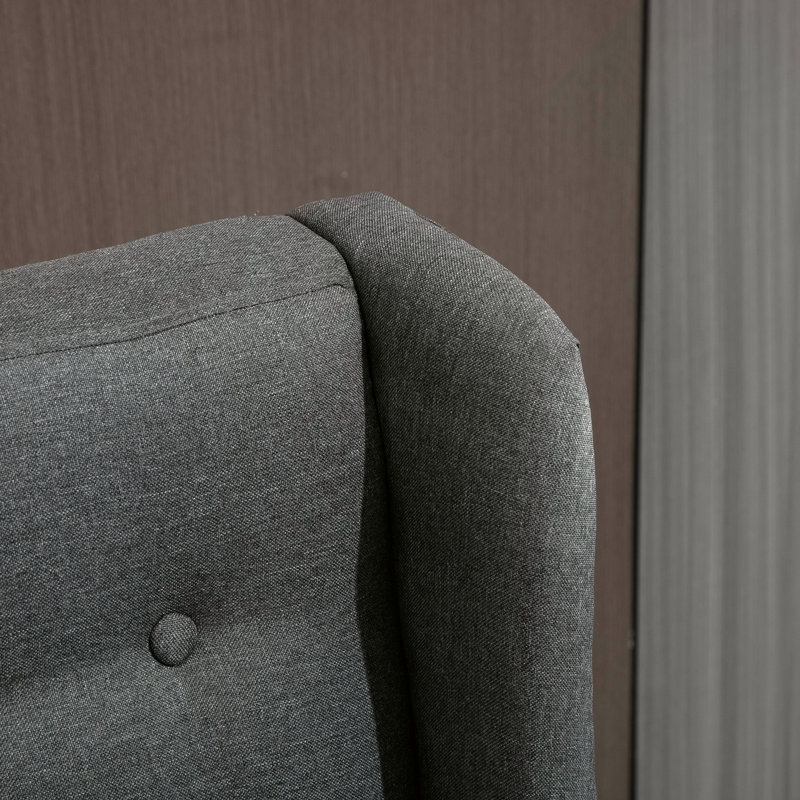 Canapé à oreilles double avec tissu en lin, causeuse capitonnée à boutons pour salon moderne, compact et élégant, Gris