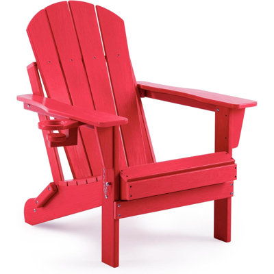 Chaise Adirondack pliante, chaise de patio à texture de bois résistante aux intempéries, chaise d'extérieur à texture de bois, chaise de jardin avec porte-gobelet, chaise de foyer pour terrasse, extérieur, porche, cour, jardin