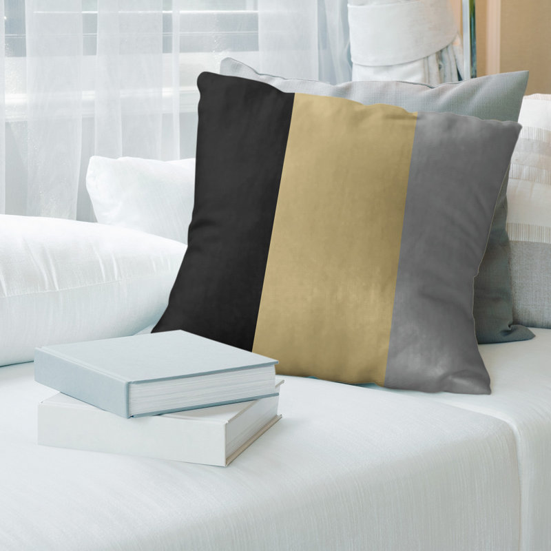 Coussin en suède Colorado, 26 po x 26 po, Noir / Or / Gris