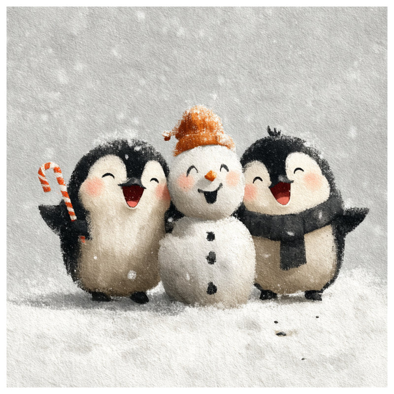 Housses de couette pingouins avec bonhomme de neige, Grand lit