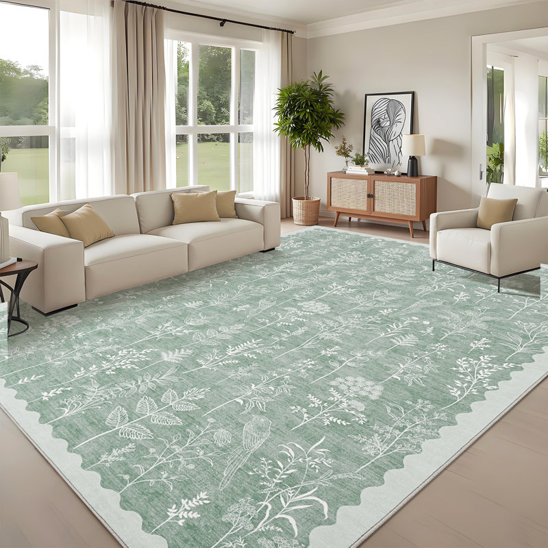 Washable Rug for Living Room Floral Print Bedroom Area Rug Non Slip Dining Table Throw Mat Botanical Area Rug Carpet for Entry Basement Dorm