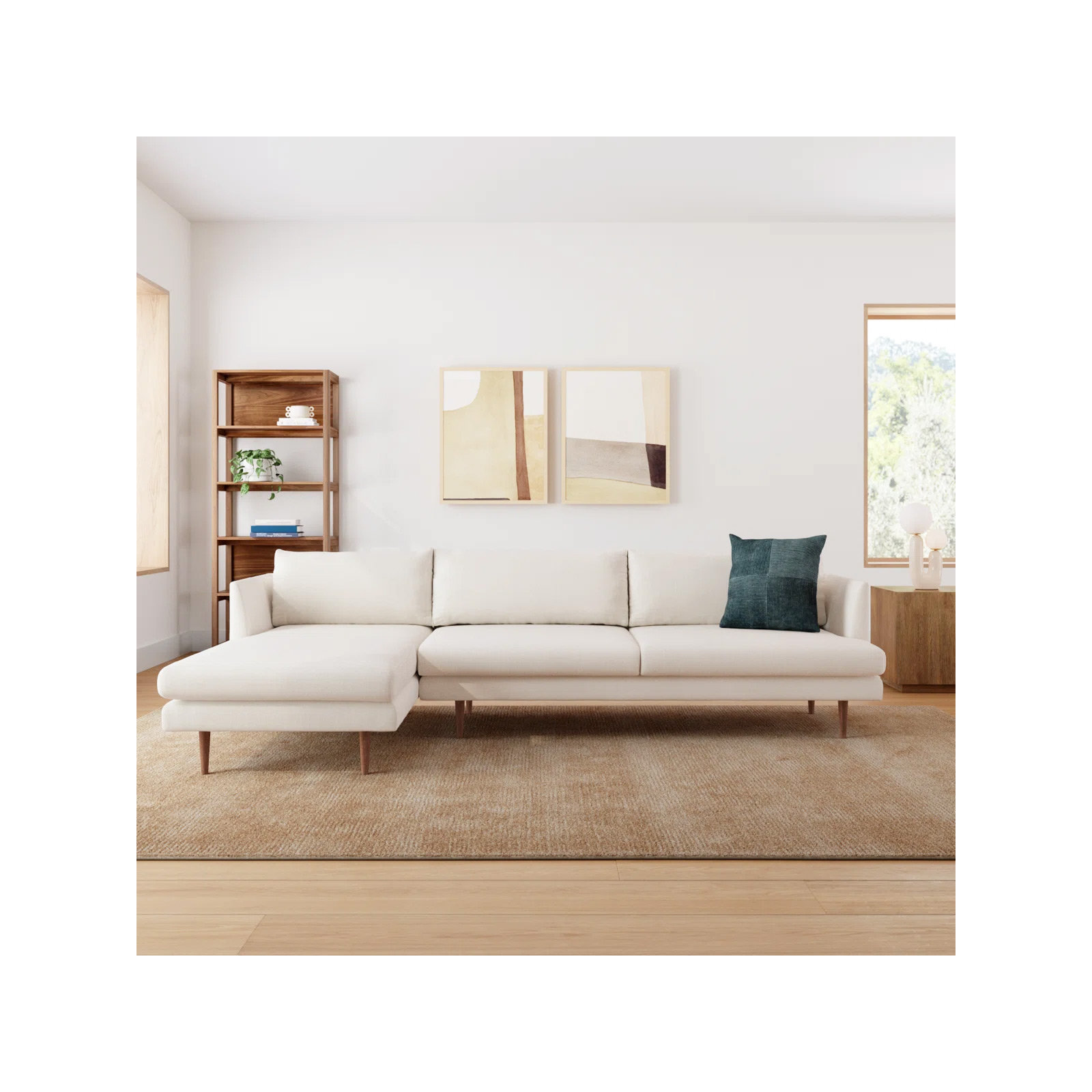 Miller 2 - Piece Upholstered Chaise Sectional, Left Hand Facing, Ivory Polyester Blend