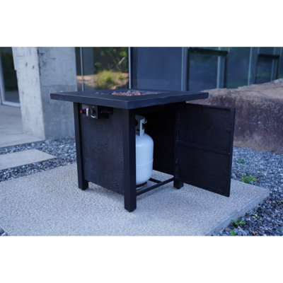 Foyer de table d'extérieur au propane, 50 000, fibre de verre et fer, chaleur, rouille, longue durée, effet charbon, noir, poêle à bois 28,62 po x 28,62 po x 24,95 po, 50000 BTU, haute température ,