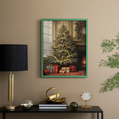 Reproduction d'art encadrée de Noël des Fêtes de Noël - bois massif