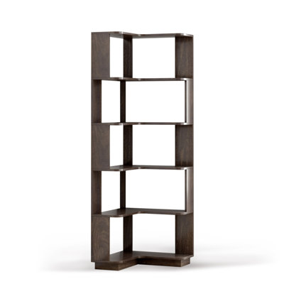 Bibliothèque de coin autoportante en forme de L à 6 niveaux pour le salon, la chambre à coucher, la bibliothèque en bois avec panneau anti-chute et dispositif anti-basculement, étagère de rangement ouverte pour le bureau à domicile