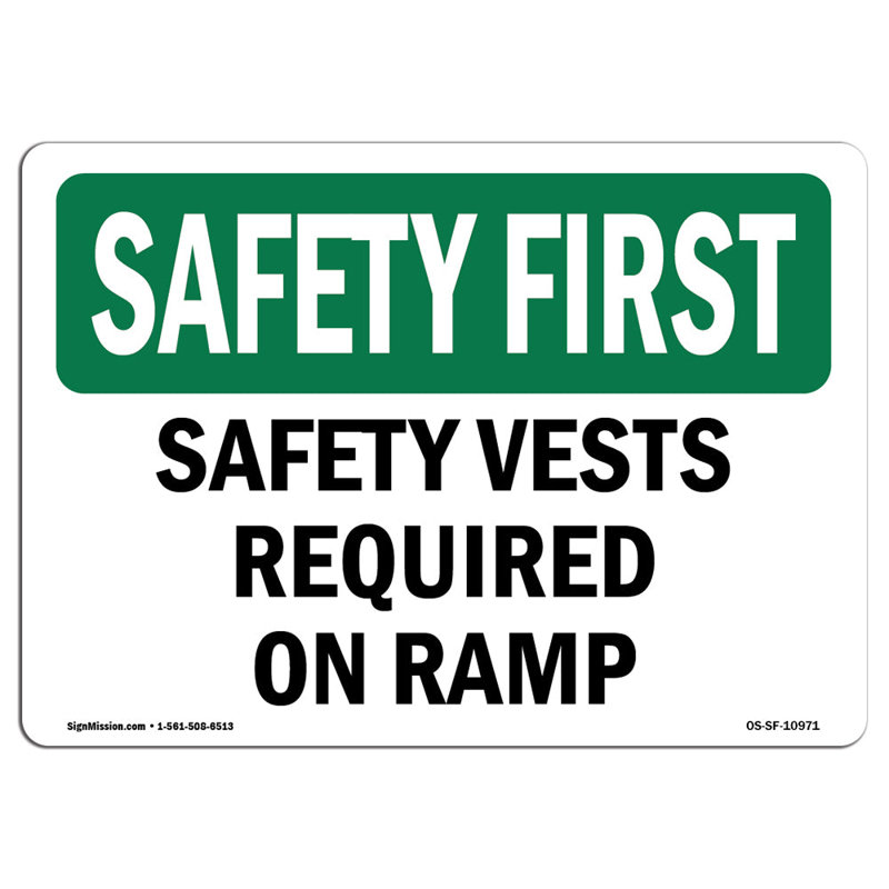 Gilets de sécurité requis sur la rampe, H 12 po x l 18 po x P 0,1 po