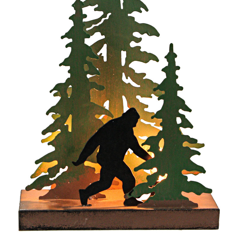 Rustic Black Metal Bigfoot Forest Stroll Accent Lamp