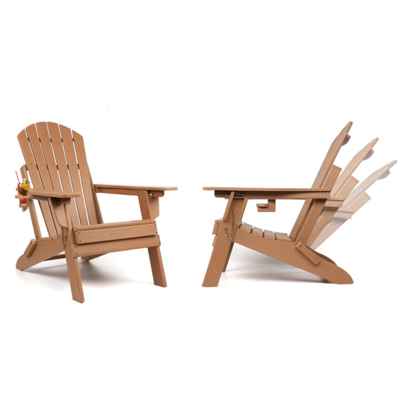 Plastic Folding Adirondack Chair with Adjustable Backrest, Brown