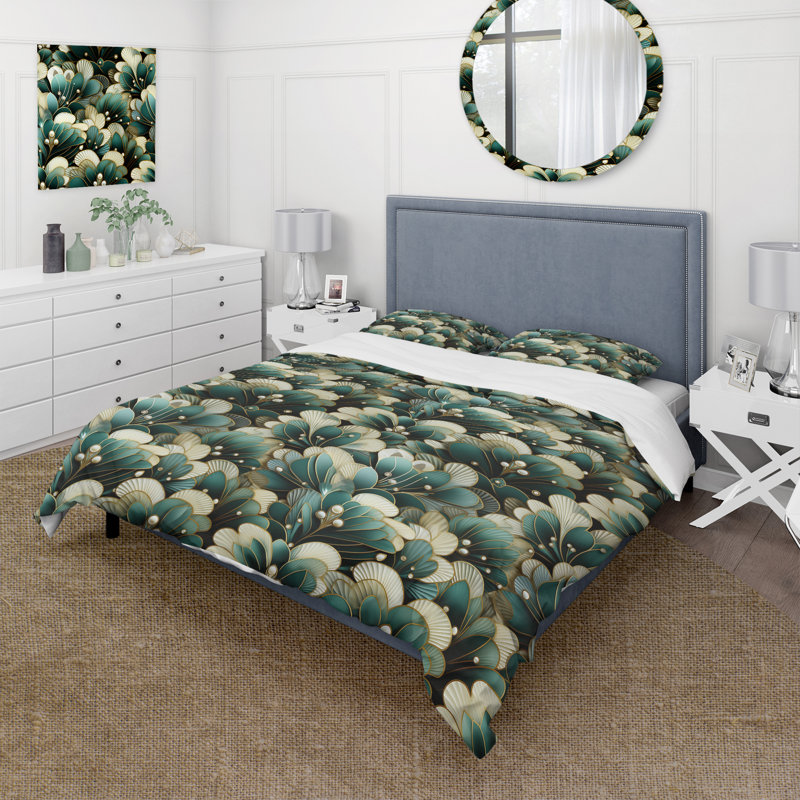 Ensemble de housse de couette Damask Green Art Decor, Housse de couette simple + 1 taie décorative stan