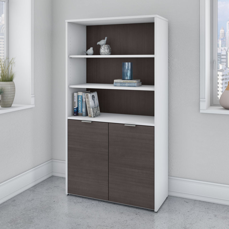 Jamestown 66" H x 36" W Standard Bookcase, White/Storm Gray