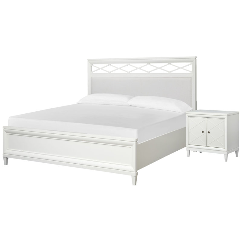 Très grand lit à panneau tapissier avec porte Colby, 2 pièces : Lit, table de chevet, Très grand