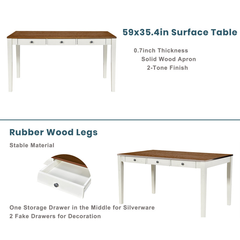 Ensemble de table de salle à manger 6 pièces Mid-Century, ensemble de table de cuisine avec tiroir, chaises rembourrées et banc, pour la salle à manger, la cuisine, le salon