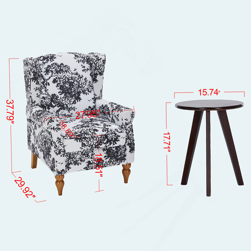 Ensemble de table basse et de fauteuils de style vintage rétro, une chaise de lecture à haut dossier (blanc antique et gris) et une table basse en bois massif (couleur noyer), convenant aux salons et aux chambres à coucher