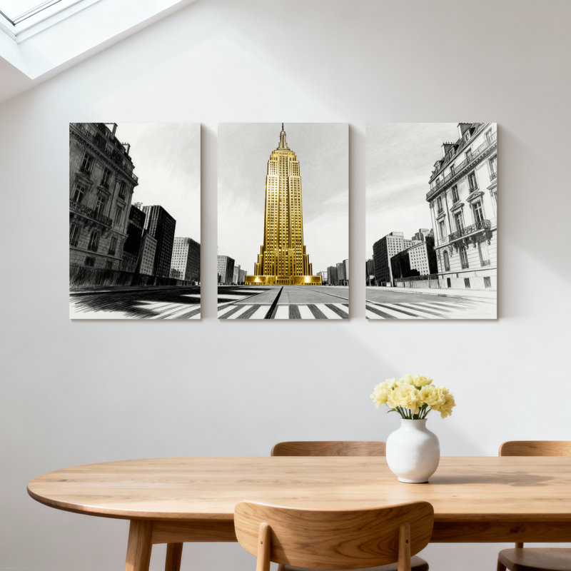 Ensemble de 3 impressions d'art sur toile, "Empire Empire", H 18 po x l 36 po