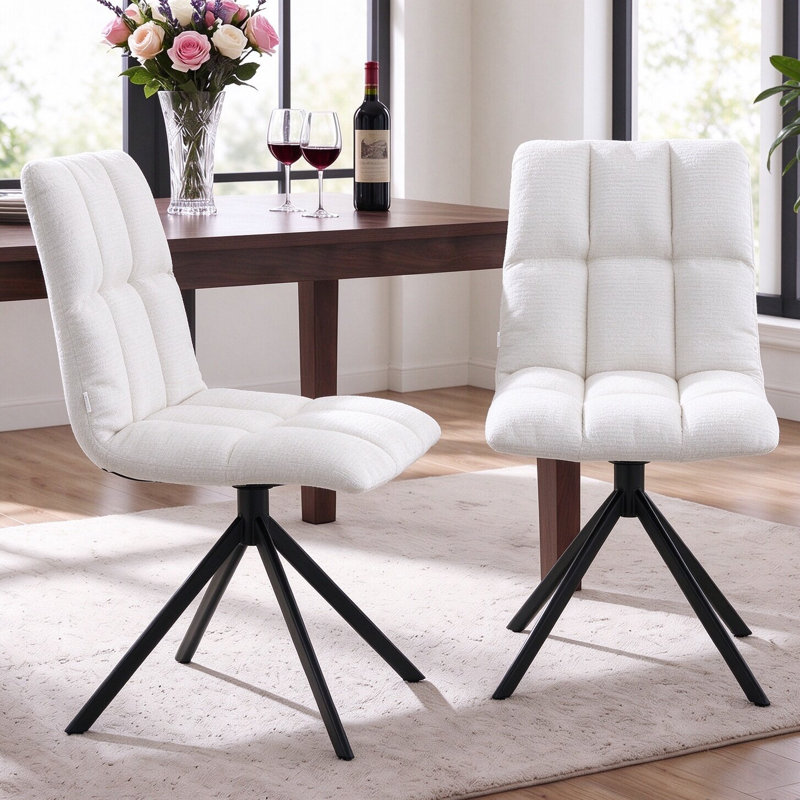 Upholstered Chenille Dining Chair, Beige, Beige, Iron