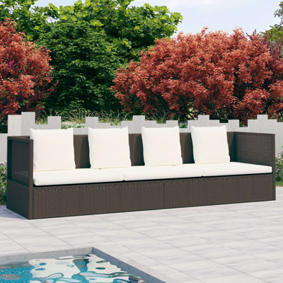 Patio Couch Outdoor Sunlounger with Cushion Backyard Sunbed Poly Rattan